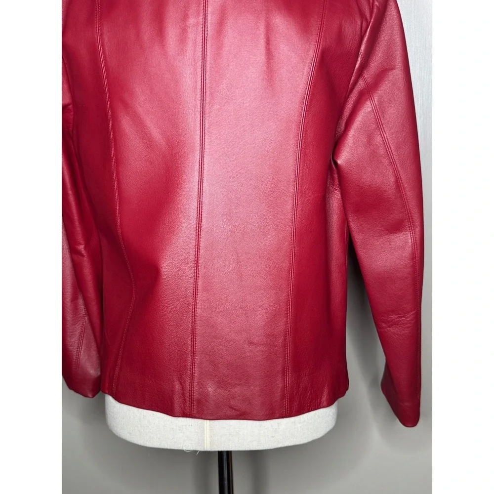 Adler Collection Red Leather Zip Front Jacket Women's Medium Tailored Minimalist - Picture 6 of 8